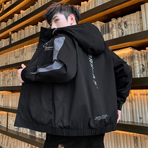 2022 new mens jacket spring trend loose workwear spring jacket plus fleece tide brand casual sports outerwear