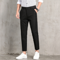Trousers Mens summer thin ice silk nine-point pants Business formal suit pants straight loose black suit pants