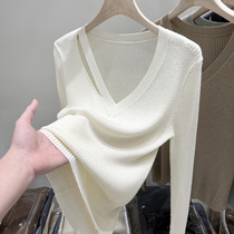 V Collar Knit Undershirt Woman Ocean Interior Lap White Sweater 2022 Spring New Spring Style Design Sensation Blouse