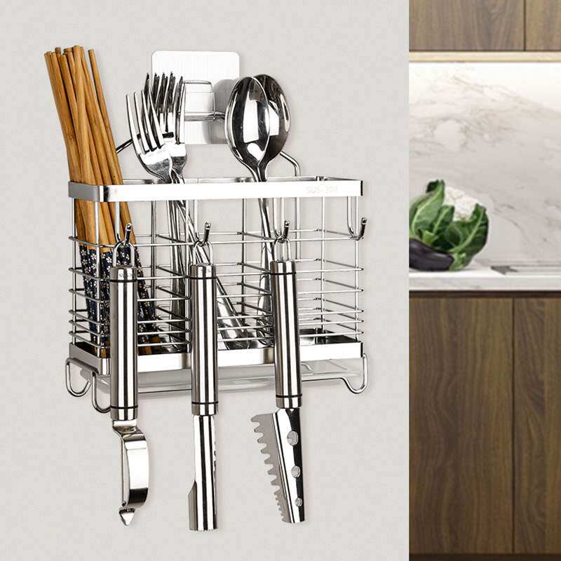 Elias chopsticks barrel hanging kitchen shelf no punching put chopsticks cage with hook 304 stainless steel drainage