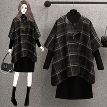 Large size womens fat sister 2021 autumn and winter New thin age fashion woolen coat dress two-piece