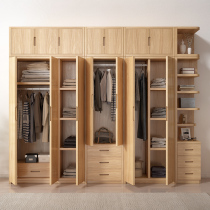 Nordic full solid wood oak modern simple wardrobe swing door locker Bedroom large wardrobe log storage assembly