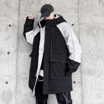 Tide brand long down jacket men 2021 new winter size 90 white duck down stitching thickened tooling jacket