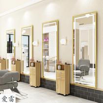 Barbershop mirror net red tide shop hair mirror led touch with light Simple hair salon wall-mounted hair cut mirror single mirror