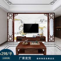 New Chinese TV background wall decoration solid wood flower grid living room hollow wood grille carved antique doors and windows can be installed