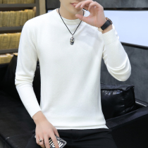 Mens thin sweater spring and autumn winter round neck long sleeve thread coat pure white base shirt jacket sweater tide