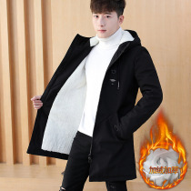 Windbreaker mens coat 2021 new autumn and winter Korean trend plus cotton thick long jacket casual clothes