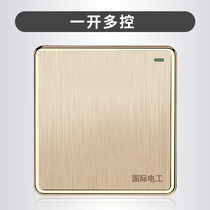 International electrical switch socket wall concealed panel one-open multi-control midway three-control switch champagne gold