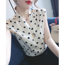 Sleeveless chiffon shirt womens 2021 summer new loose French style thin wave point top temperament small shirt shirt