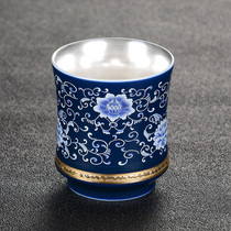 Silver Cup 999 sterling silver liner tea cup ceramic master Cup single large kung fu tea set Tea Cup lettering gift
