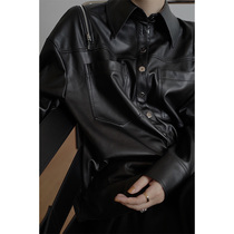 Mrs Chen CHENTAITAI Super cool zipper long-sleeved LEATHER SHIRT