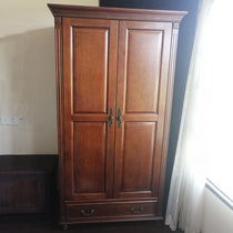 All solid wood logs Pure American childrens three-door wardrobe European-style two-door simple European bedroom dark white wood grain small apartment
