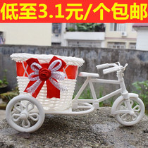 Imitated rattan bicycle flower basket ornaments small tricycle flower basket self-confusing doll DIY dish plate decoration