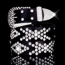 Womens Belt Leather Belt with Diamond Decoration Korean Fashion Wide Cowhide Rhinestone Inlaid Jeans Wide Belt for Women