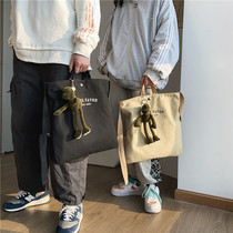 Canvas Bag Men 2021 New Minimalist Fashion Single Shoulder Bag Students Han Edition Slanted Satchel Large-capacity Hand Bag Tide Cards