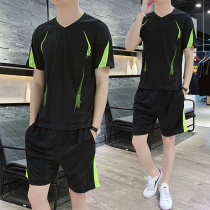 Men Casual Sports Suit Mens Summer New Big Code Short Sleeve Shorts Fitness Running Speed Dry Summer Clothing Sportswear