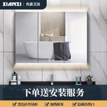  Height 90 bathroom mirror cabinet black stainless steel bathroom storage integrated mirror cabinet wall-mounted with lights can be customized