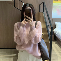 Very fairy gentle milk blue coat female 2021 autumn and winter New Fat mm Japanese short sweet thick thread sweater