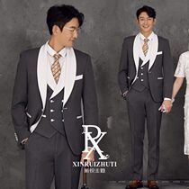 Mens gray suit Photo studio photo travel wedding photo photo Fashion slim singer host dress suit