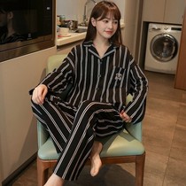 Spring and autumn new pajamas womens long sleeve trousers autumn and winter Korean sweet loose size can be worn outside cotton home clothes