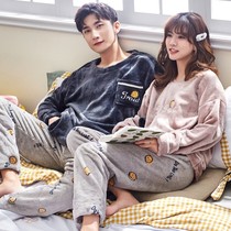 Couple pajamas autumn and winter coral velvet men padded velvet flannel women Spring Autumn stripes home wear winter