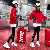 European sweater sports suit women autumn 2021 new fashion foreign style loose thin casual leggings three sets