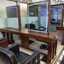 With LED lights Vintage solid wood with lights barber mirror table Hair salon double four-position mirror hair salon double-sided four-sided mirror table