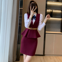 Professional suit suit three pieces of new fashion temperament hotel front desk beauty faculty work clothes