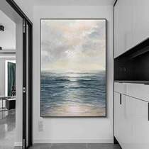 Pure hand-painted oil painting Sea Sunrise landscape abstract light luxury living room porch decorative painting corridor landing large hanging painting