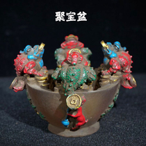 Antique antique collection Tibet collected hand-painted old glass square gold Chan cornucopia treasures