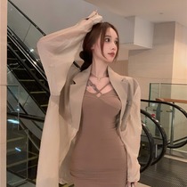  Net red long-sleeved suit jacket womens spring and autumn wild Hong Kong retro chic stitching suit coat design sense niche