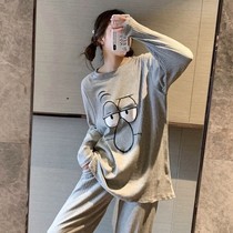 Pajamas womens spring and autumn long-sleeved suit loose plus size cute cartoon students can wear home clothes outside in autumn and winter