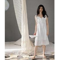 New pure sling nightdress women Summer cotton thin loose Medium-length dress Princess style pajamas cute home wear
