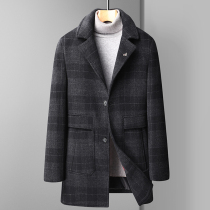 Wool coat winter fattening plus size men's down liner fat long lapel coat trench coat