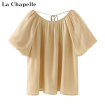 Laxia Beltian Silk Bubble Cuff Blouse Blouse Women Short Sleeves Summer Thin loose clothes design sensation small crowdt-shirt tide