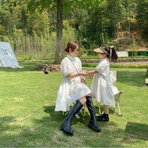 Mother and daughter Dress Girls Skirt Bubble sleeve lapel sweet dress Summer new style princess dress