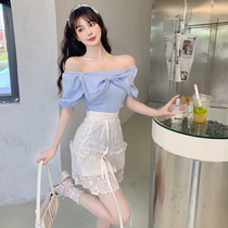 Large size women's bow diamond square collar bubble sleeve short sleeve small shirt waist short ins coat shirt women summer