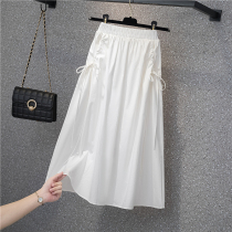 Irregular white skirt 2021 new pleated A- line skirt long high waist slimming long skirt women summer
