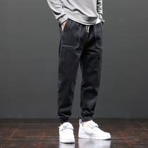 Autumn Winter style jeans Mens straight cylinder loose Big code Japanese man Harun pants small feet fat Sub-foot casual long pants