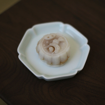 Shadow green glaze hexagonal dim sum small saucer cup holder tea tray Jingdezhen ceramic custom lettering