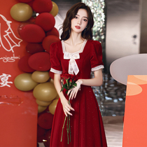 Toast bride French wedding Red little dress dress female engagement usually wear autumn
