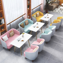  Milk tea shop table and chair Sofa Cafe Dessert shop cold drink shop table and chair combination Net red double deck sofa stool