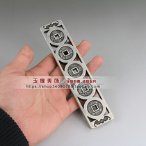 Retro old copper brass silver-plated paperweight ruler Zhenzhen seal cutting five Emperor money