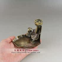 Retro made old pure copper brass incense stick incense plate lotus leaf old man shape
