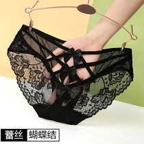 Lady lace mesh cross hollow fine tape cute girl butterfly bow charming new triangle pants 924