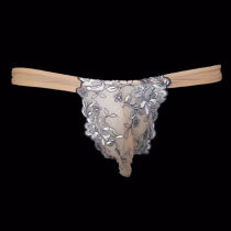 Men Sexy Lace Pants Sexy Lace Embroidered Flowers Elastic Tight Body Breathable Low Waist U Convex Ice Silk T Pants