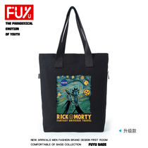 Cartoon surrounding Rick and Modi Chaumen Single shoulder Handsails Boupack Young students fashion handpicked eco-friendly bags