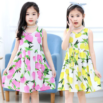 Baby Sundress Girls  Cotton vest skirt Summer dress Childrens night dress Middle and large childrens seaside beach skirt