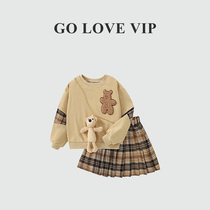 Japan Ulovazn childrens clothes ~ childrens dress suit foreign gas 100 hitch a girl half body dress and two sets of skirts