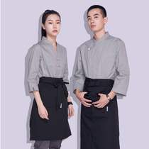 2021 pure cotton Chinese plate buckle chef overalls silver gray teahouse teahouse Chinese restaurant waiter overalls middle sleeve